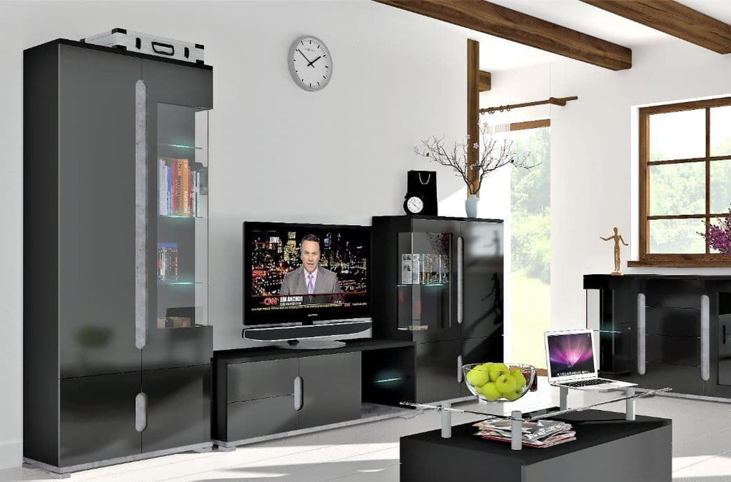 Elise Black High Gloss And Grey 1 Glass Door Display Cabinet T22 - 3017