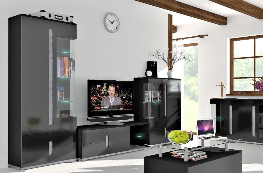 Elise Black High Gloss And Grey 1 Glass Door Display Cabinet T22 - 3017