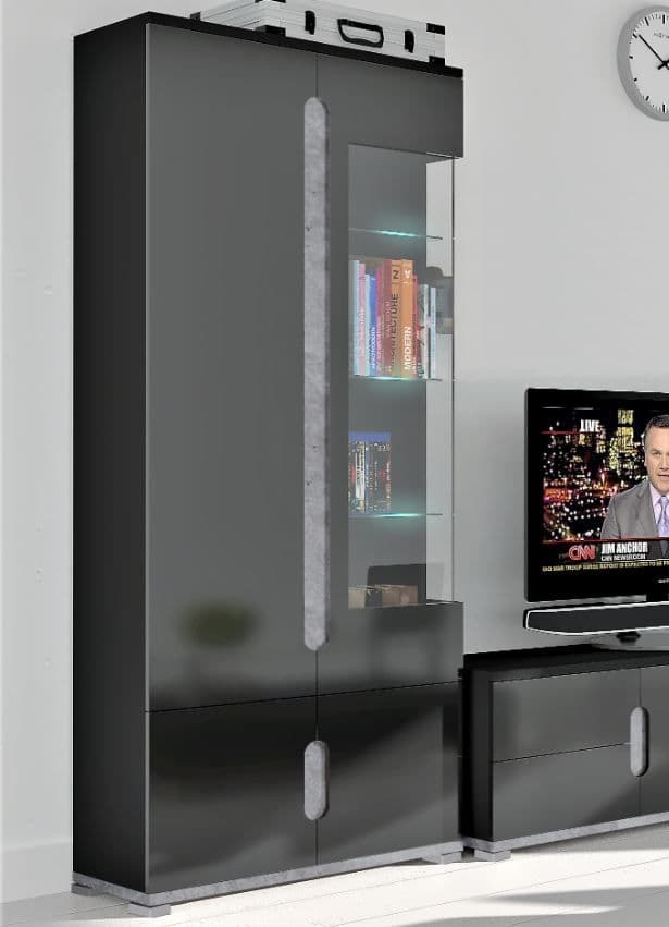 Elise Black High Gloss And Grey 1 Glass Door Display Cabinet T22 - 3017