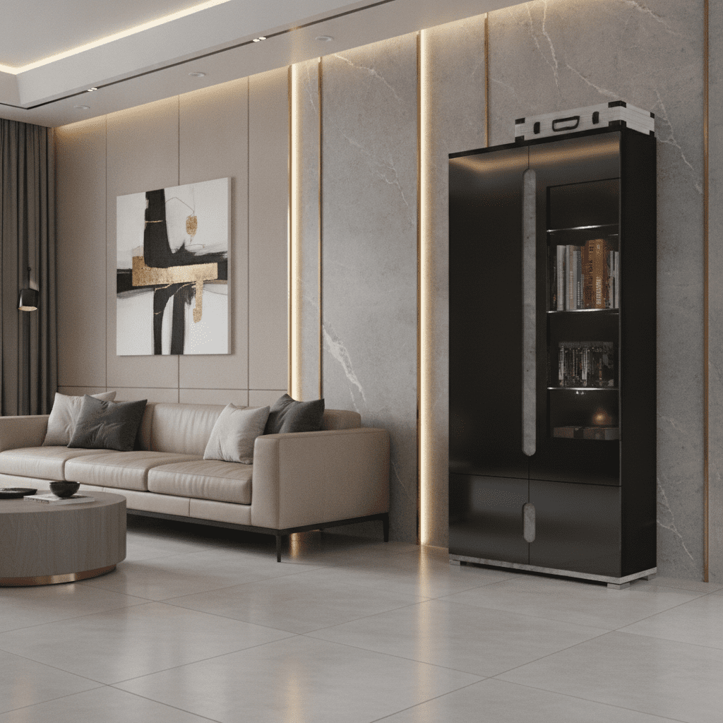 Elise Black High Gloss And Grey 1 Glass Door Display Cabinet T22 - 3017