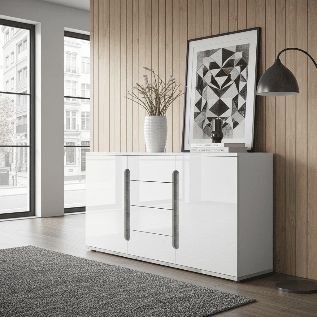 Elise White High Gloss And Grey 2 Door / 4 Drawer Sideboard T46- 3020