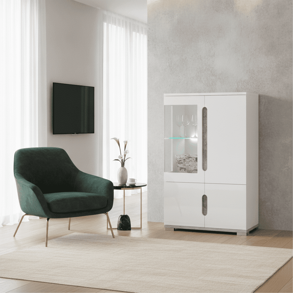 Elise White High Gloss And Grey Low Display Cabinet T12 - 3024