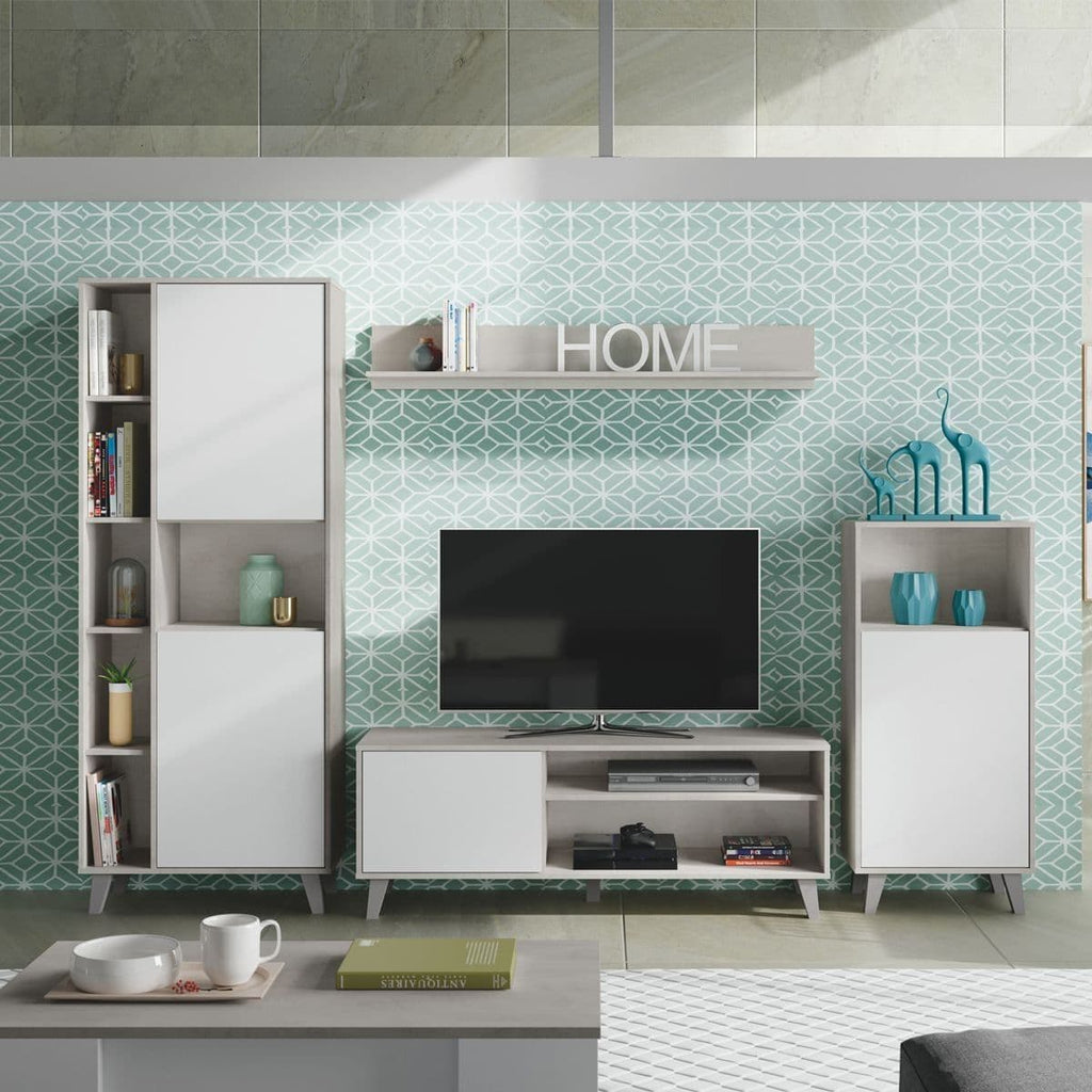 Eriksen White And Concrete Grey Effect Large TV Entertainment Wall Unit Cabinet - 3218