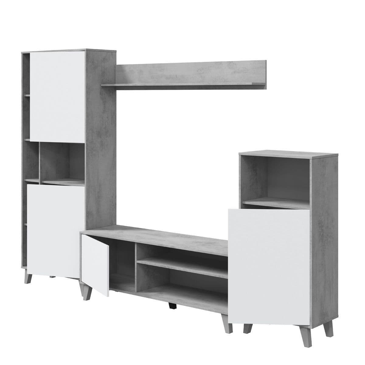 Eriksen White And Concrete Grey Effect Large TV Entertainment Wall Unit Cabinet - 3218