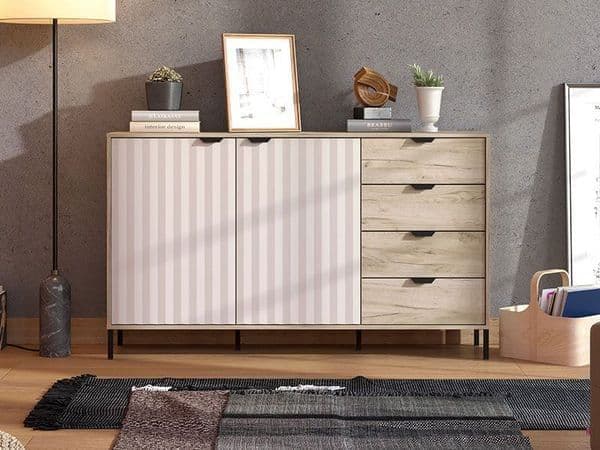 Evandria Grey Oak Effect And Cashmere Slatted Sideboard - 3445