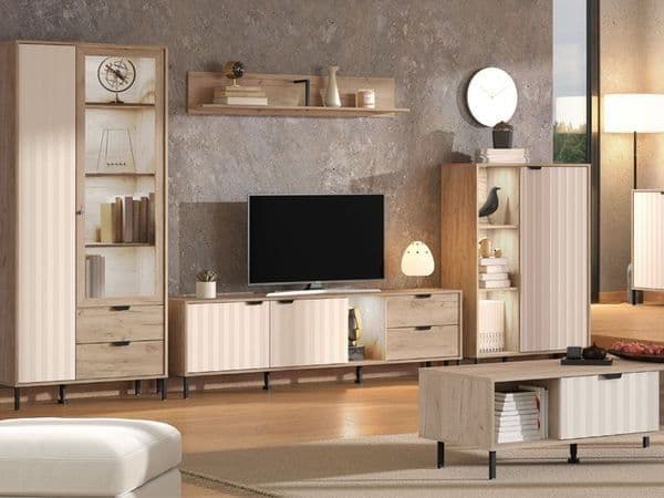 Evandria Grey Oak Effect Cashmere Slatted Short Sideboard - 11013843