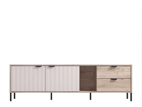 Evandria Vandea Grey Oak Effect Cashmere Slatted TV Unit Cabinet - 11013565