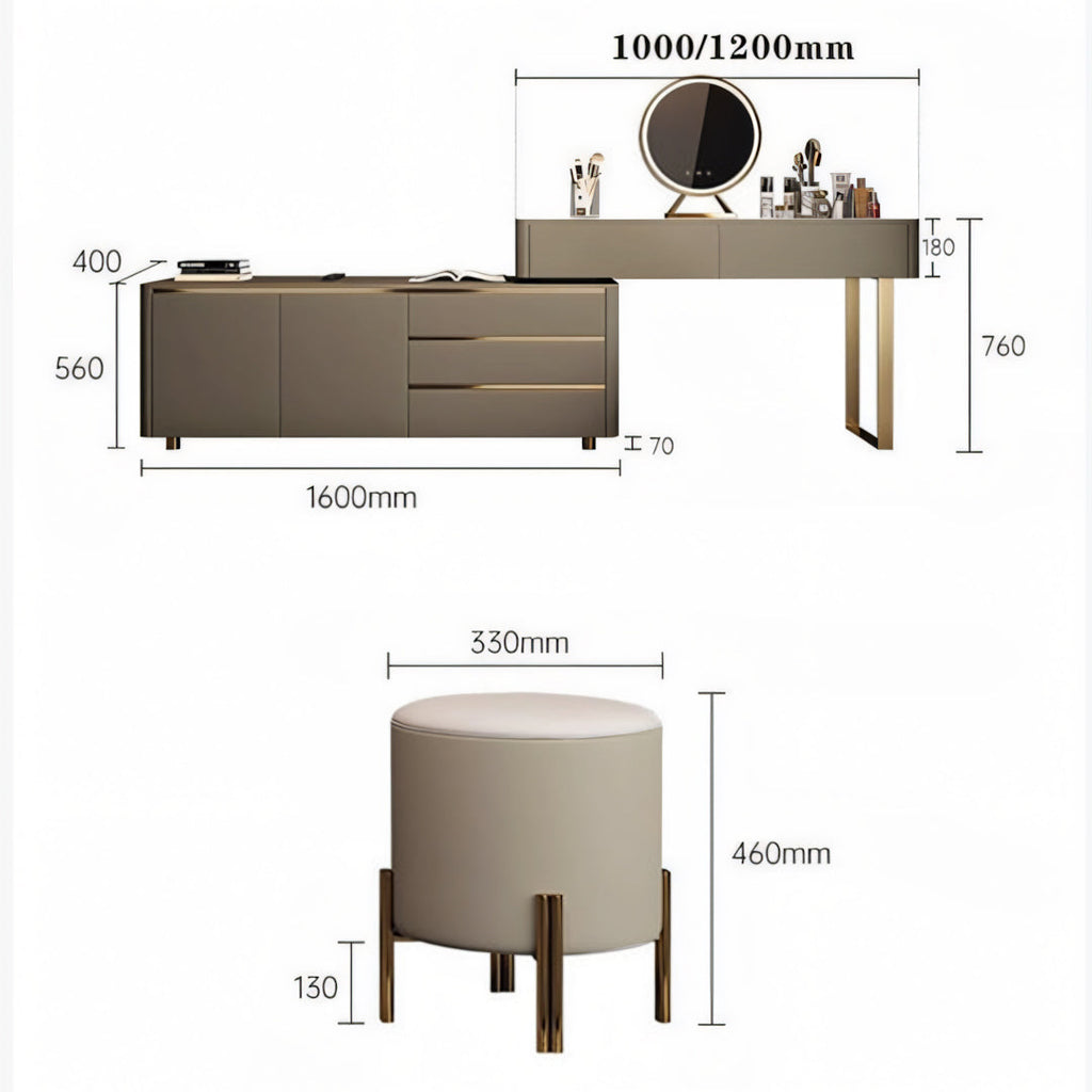 Dempsey Dressing Table With Sideboard, Extendable, Corner Dressing Table, side view of sideboard dining room