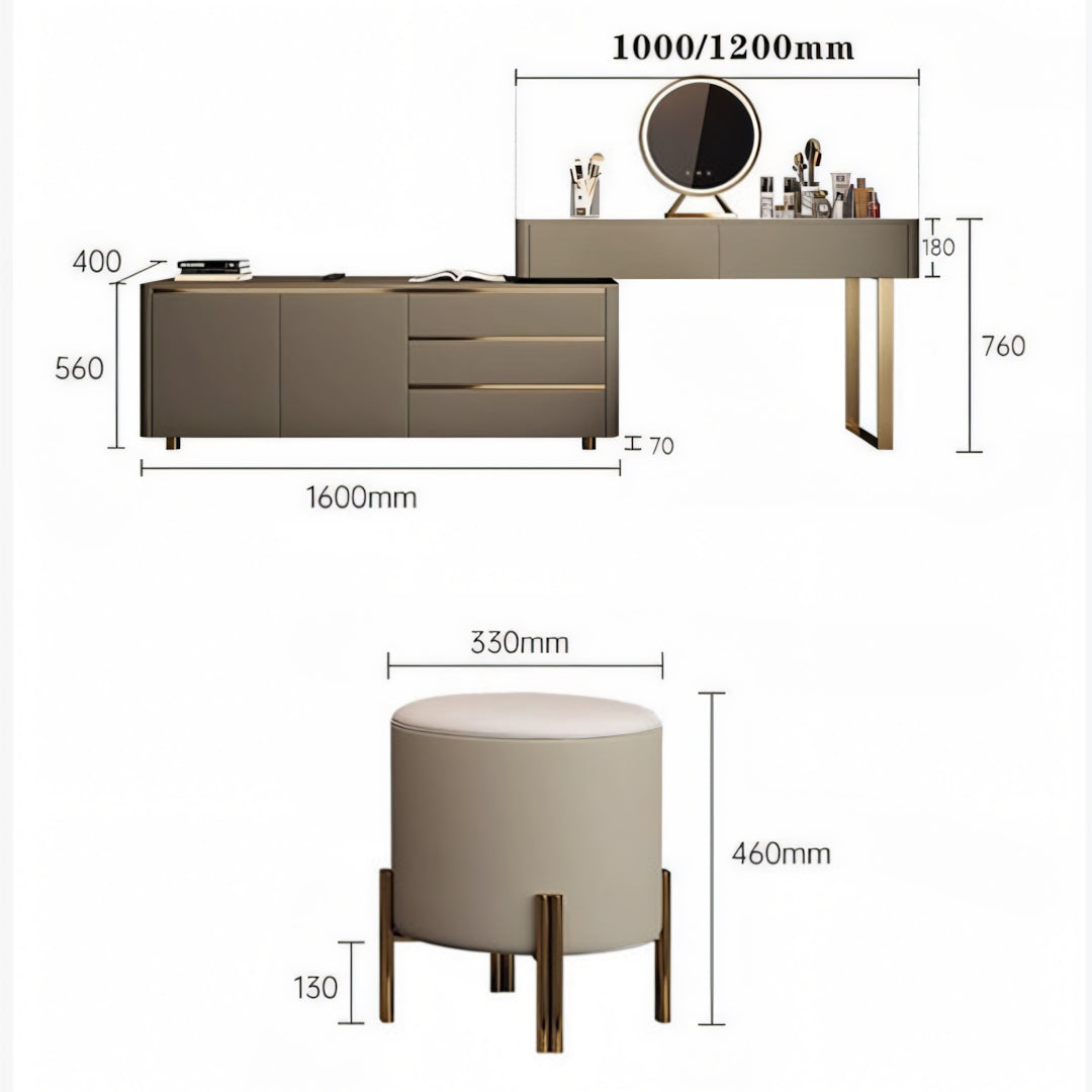 Dempsey Dressing Table With Sideboard, Extendable, Corner Dressing Table, side view of sideboard dining room
