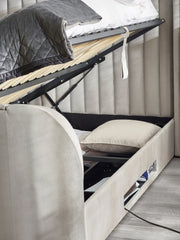 Gray upholstered TV bed Iconic abode