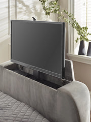 Gray upholstered TV bed Iconic abode