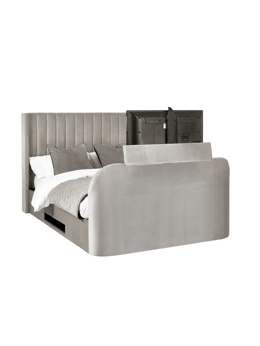 Gray upholstered TV bed Iconic abode