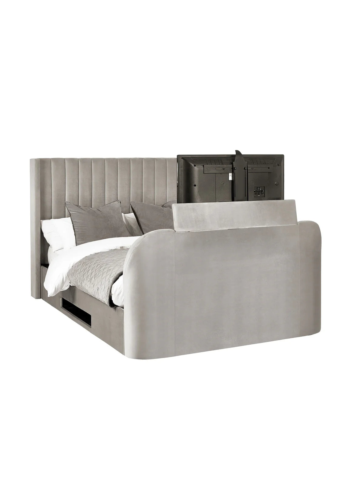 Gray upholstered TV bed Iconic abode