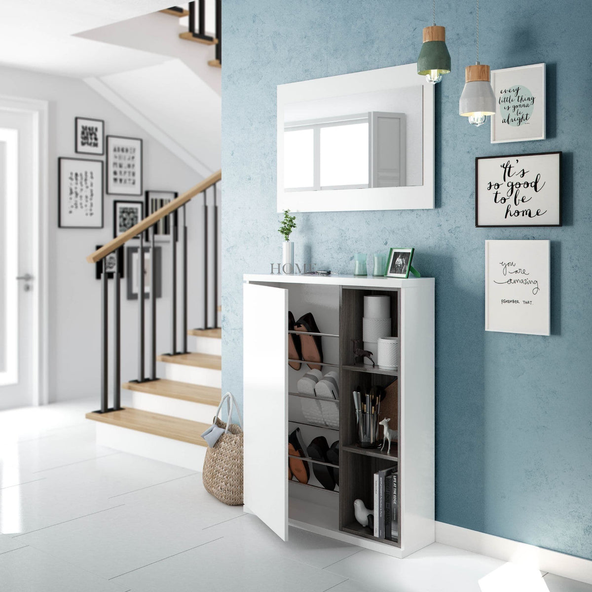 Fendi White Gloss Shoe Cabinet Hallway Unit - 2919