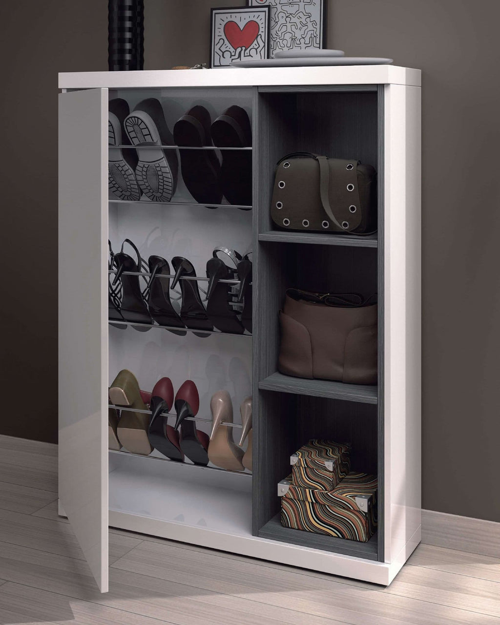 Fendi White Gloss Shoe Cabinet Hallway Unit - 2919