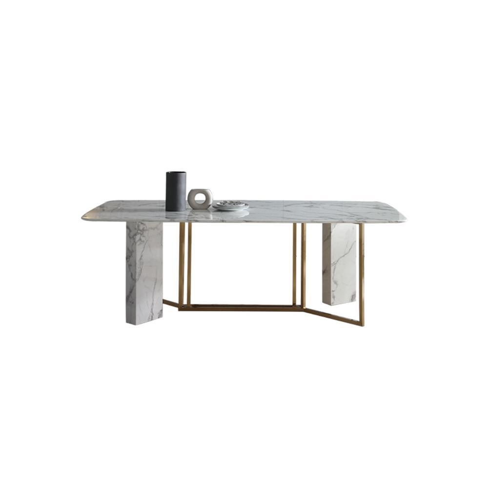 FenX Dining Table, Dining Table, Sintered Stone And Gold, side view of nordic dining table