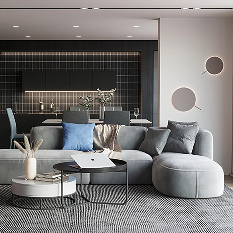 FIN Four Seater Sofa, Four Seater Corner Sofa, Grey Velvet in a lifestyle setting with corner sofa with recliner