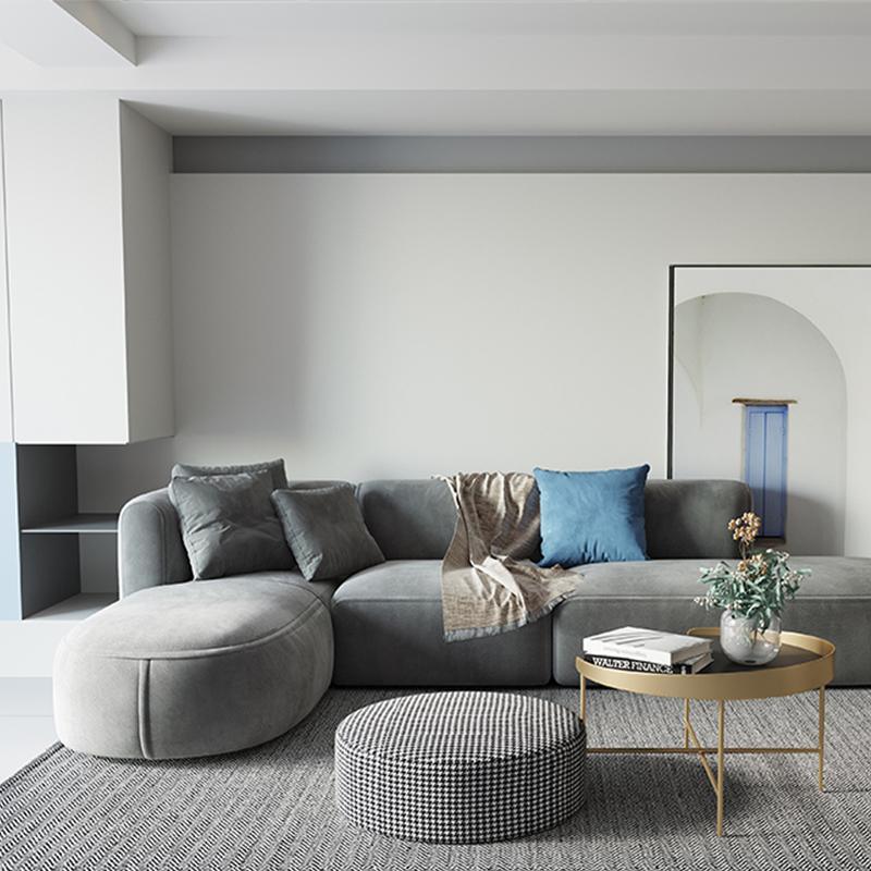 FIN Four Seater Sofa, Four Seater Corner Sofa, Grey Velvet with curved corner sofa