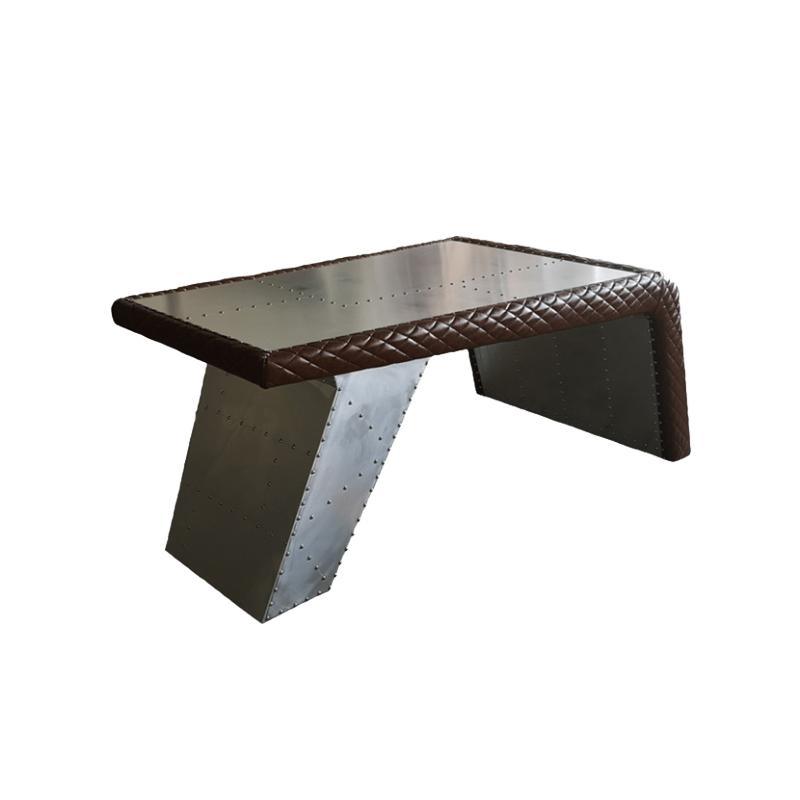 Timothy Oulton Aviator Aviation Desk, Office Desk, Aluminium in a lifestyle setting with high back office desk chair