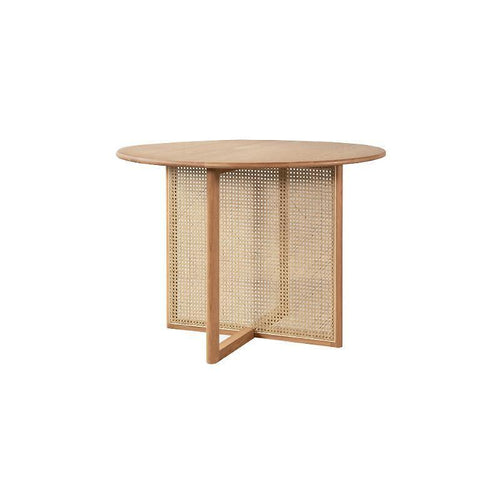 Bruce Rattan Dining Table, Light Oak, Round, side view of 2 seater dining table and chairs