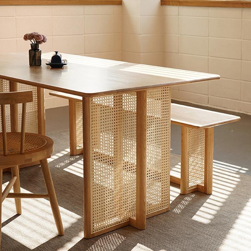 Gavril Rattan Dining Table, Oak, Rectangle, side view of billiard table and dining table