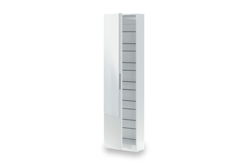 Giovanni Artic White Tall Shoe Cabinet 1 Mirrored Door 14-16 Pairs - 3228