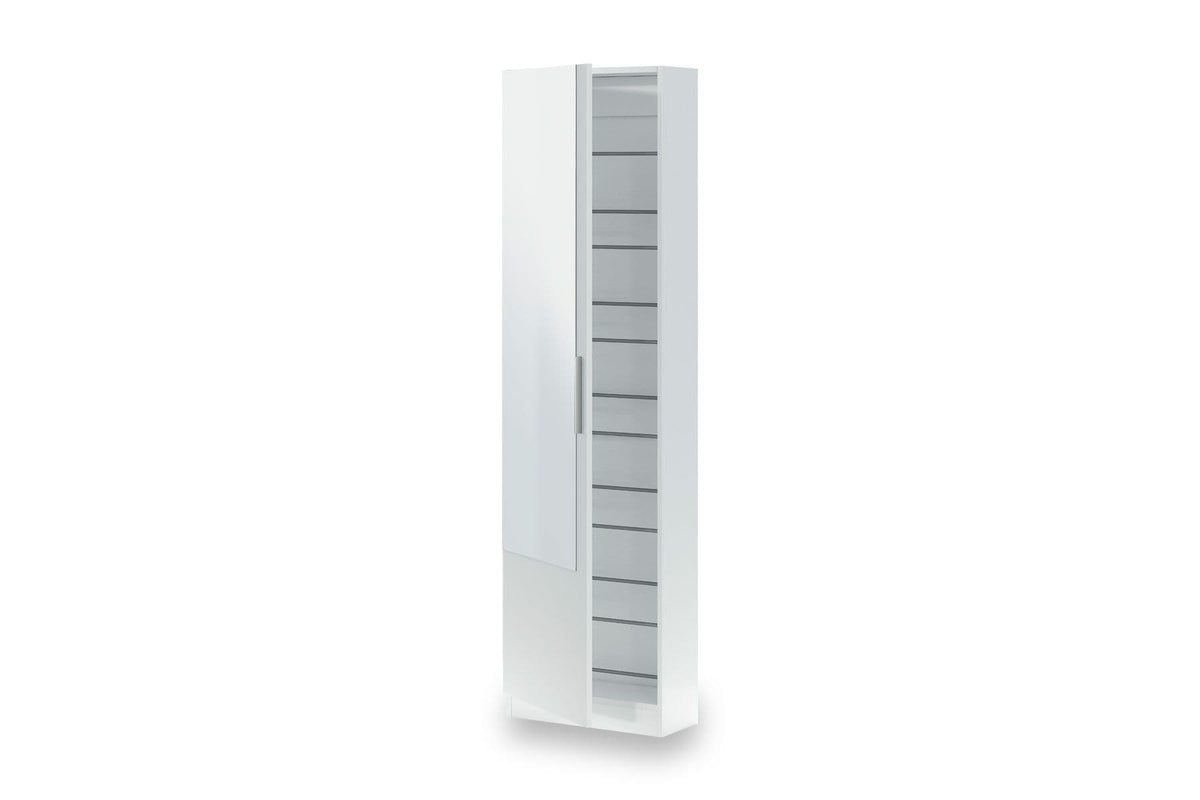 Giovanni Artic White Tall Shoe Cabinet 1 Mirrored Door 14-16 Pairs - 3228