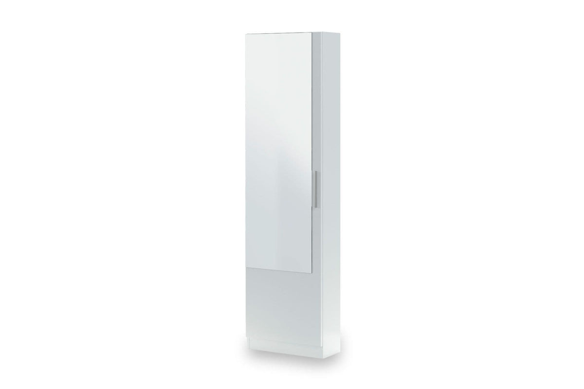 Giovanni Artic White Tall Shoe Cabinet 1 Mirrored Door 14-16 Pairs - 3228