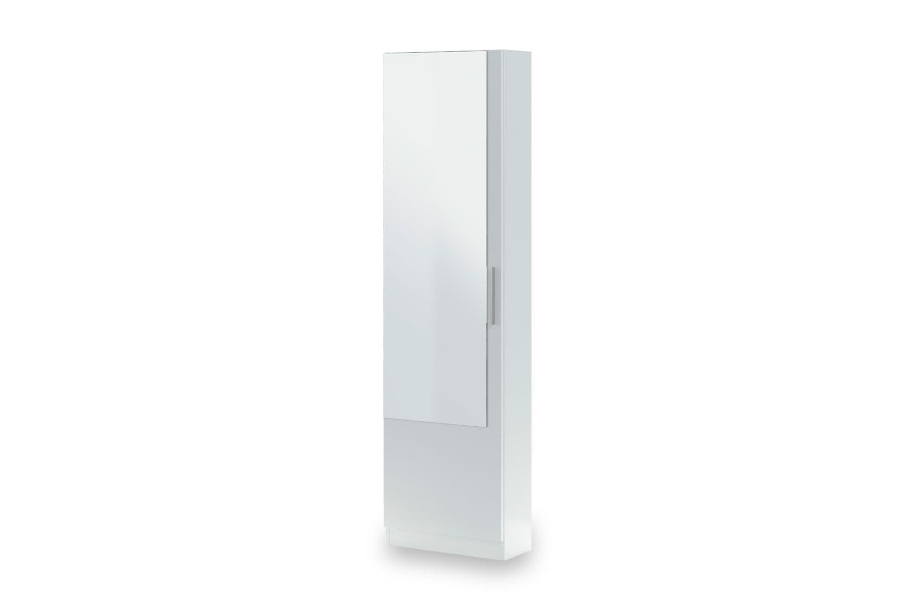 Giovanni Artic White Tall Shoe Cabinet 1 Mirrored Door 14-16 Pairs - 3228