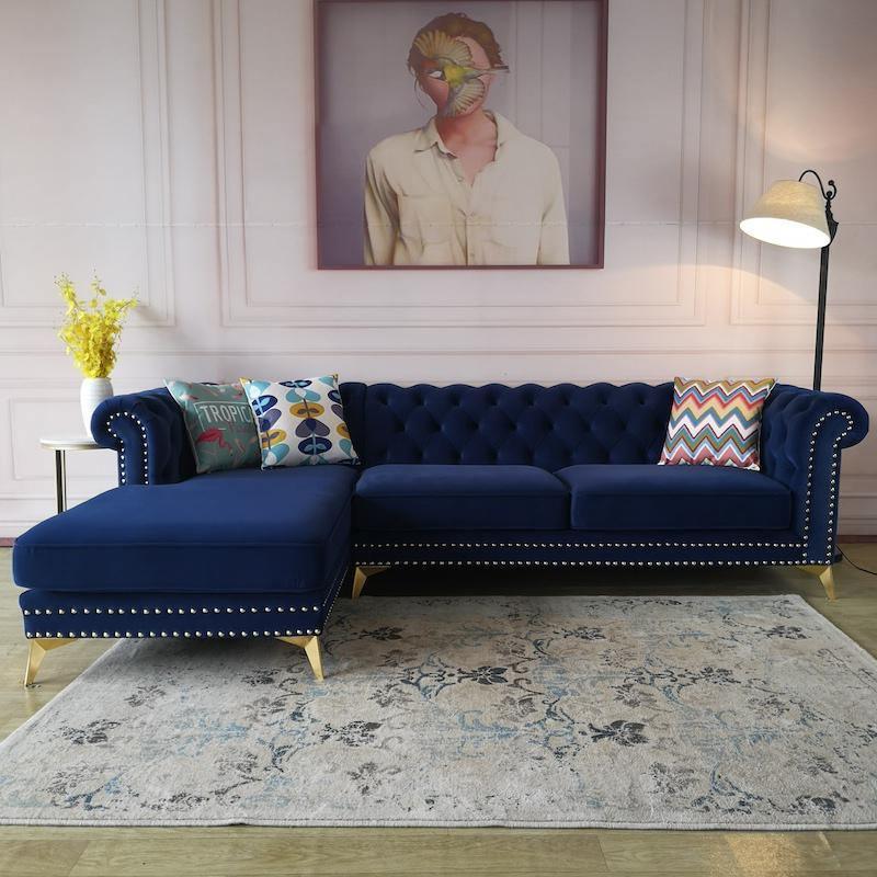 Glamour Three Seater Corner Sofa, Velvet, side view of very large corner sofa