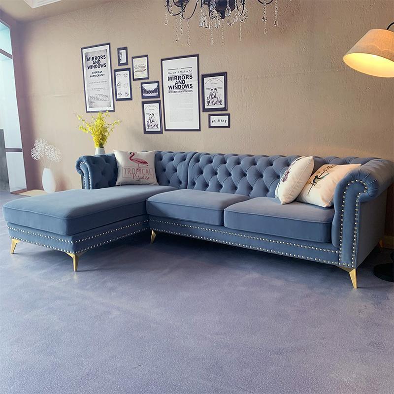 Glamour Three Seater Corner Sofa, Velvet with corner chesterfield sofa