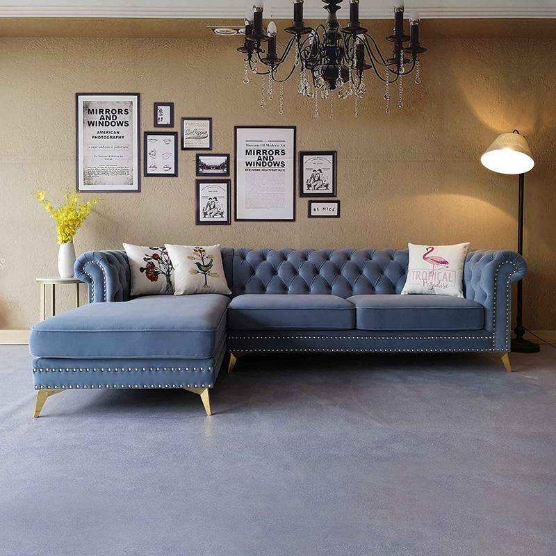 Glamour Three Seater Corner Sofa, Velvet with corner rattan sofa