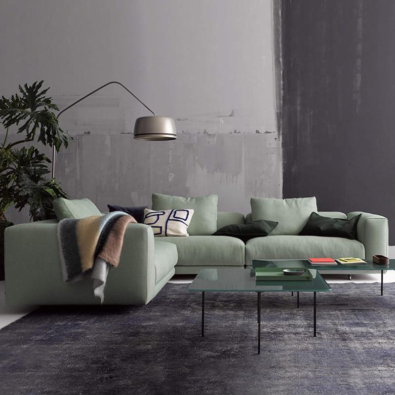 Goswell Two Seater, Three Seater Corner Sofa, Green in a lifestyle setting with light grey corner sofa