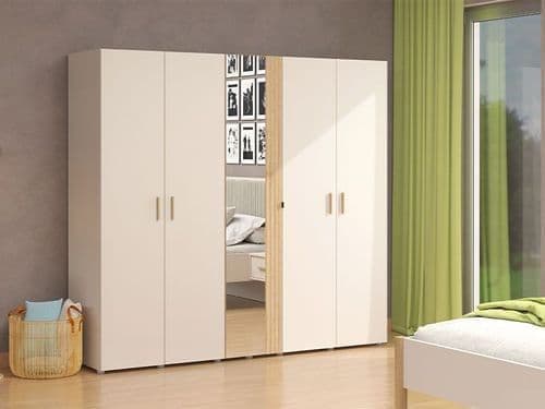 Granada Cashmere And Artisan Oak Effect Mirrored 5 Door Wardrobe - 11013695