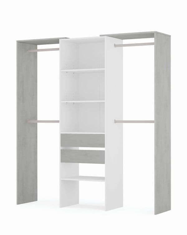 Guadalupe Large Concrete Grey and White Open Door Wardrobe - 3200