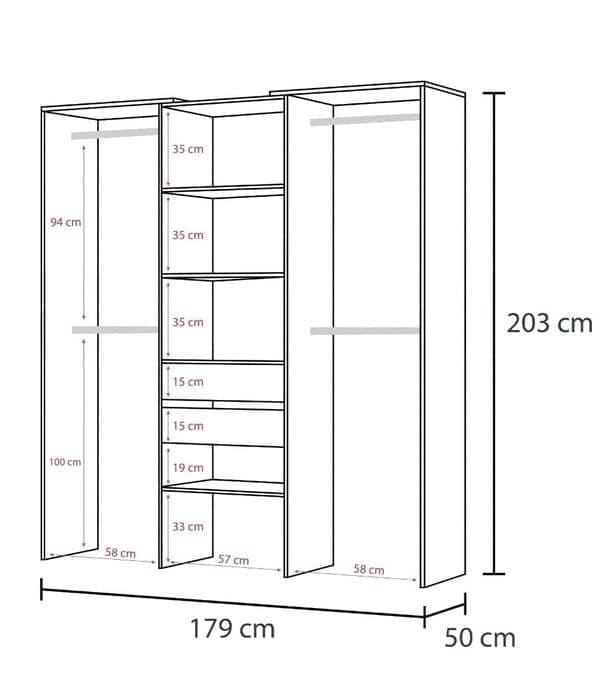 Guadalupe Large Concrete Grey and White Open Door Wardrobe - 3200