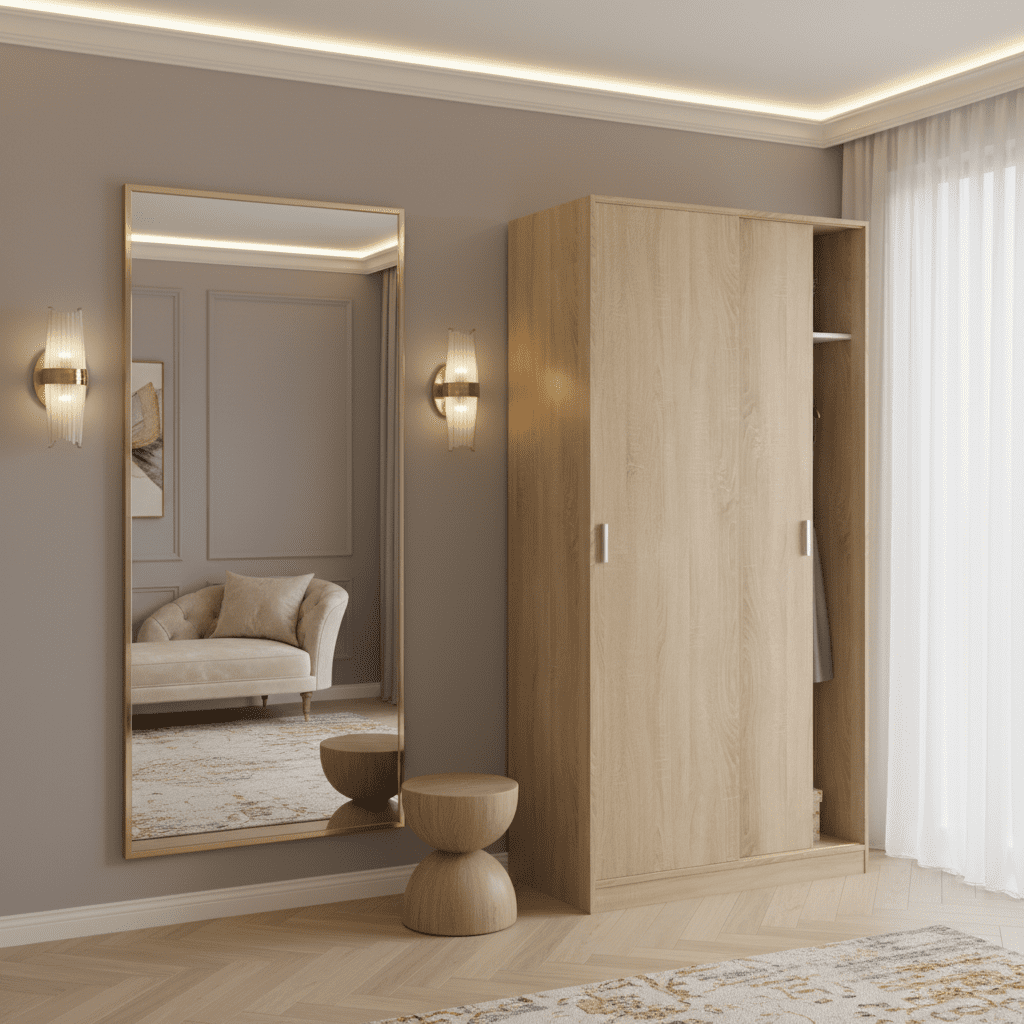 Hansen Canadian Oak Effect Small Narrow Sliding 2 Door Wardrobe - 3211