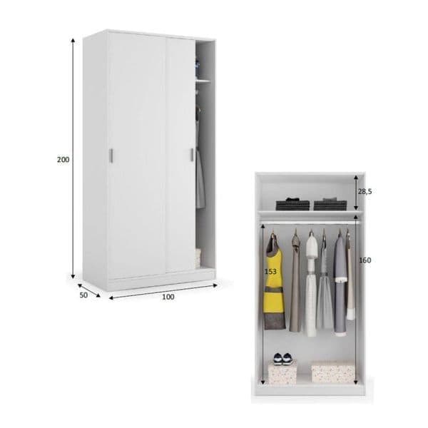 Hansen White Small Narrow Sliding 2 Door Wardrobe - 3207