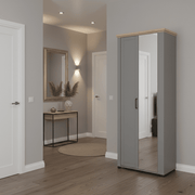 Havertz Grey And Artisan Oak Slim Narrow Shallow Depth Mirrored Wardrobe - 11011371