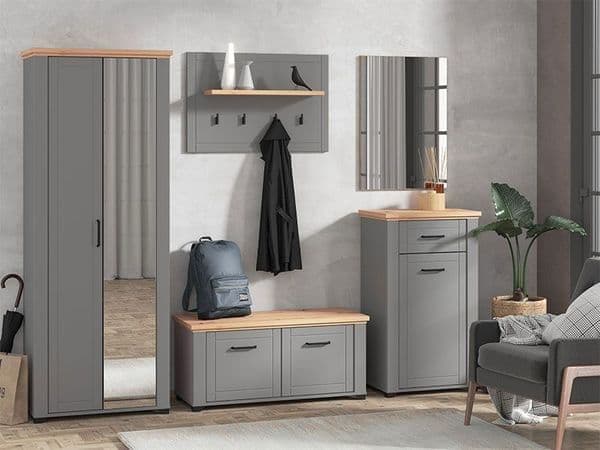 Havertz Grey And Artisan Oak Slim Narrow Shallow Depth Mirrored Wardrobe - 11011371