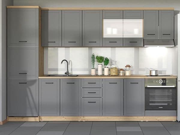 Hudson Grey And Oak Effect Tall 60cm 3 Door Kitchen Larder Unit Pantry Cupboard - 11012281