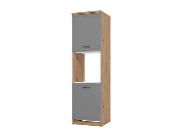 Hudson Grey And Oak Effect Tall 60cm 3 Door Kitchen Larder Unit Pantry Cupboard - 11012281