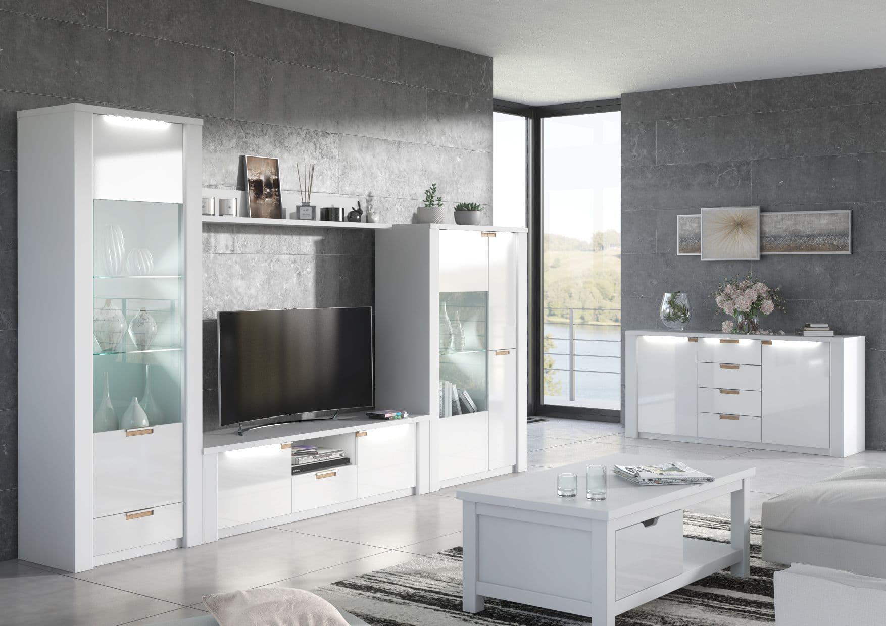 Ice White High Gloss Wide Display Unit P9RXAR22 - 2911