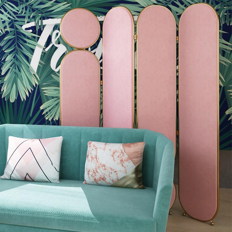 Georgia Folding Screen, Room Divider, Pink/Grey/Green/Blue-Weilai-Weilai Concept
