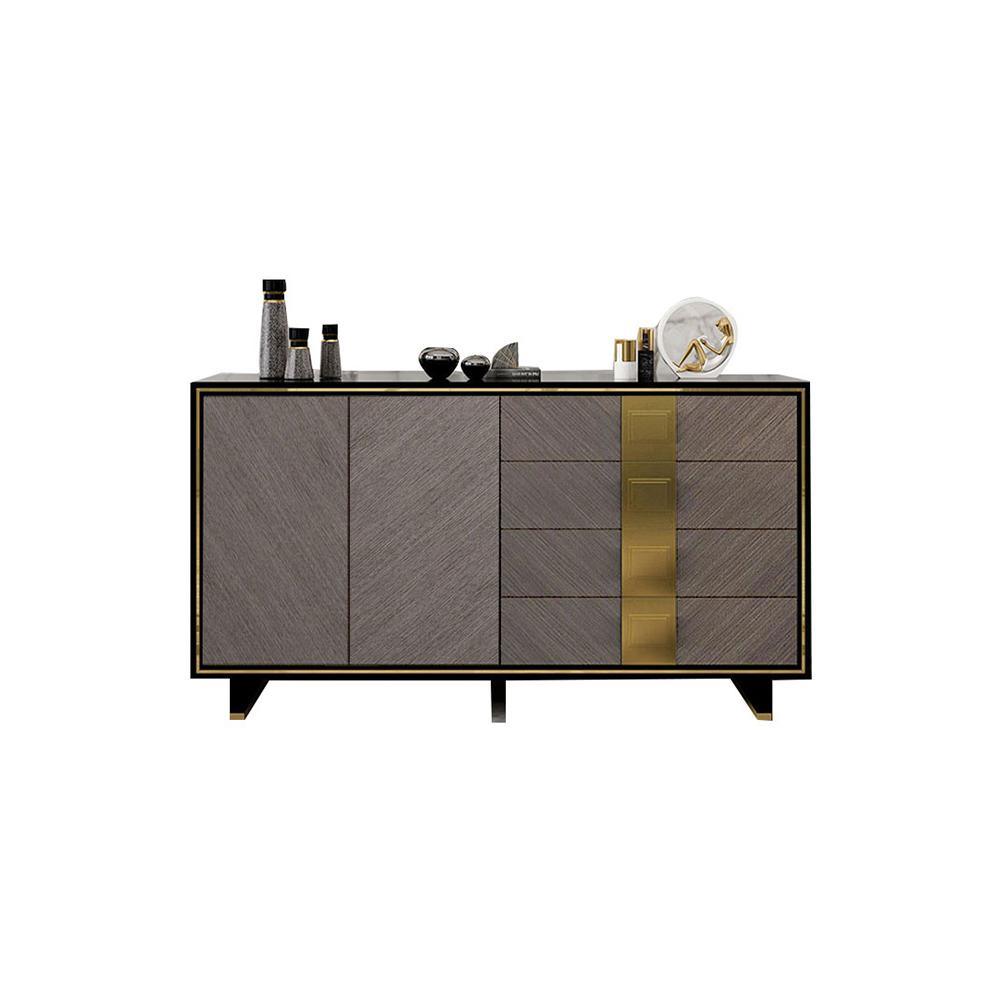 Large Sideboard, Grey & Gold, side view of sideboard white