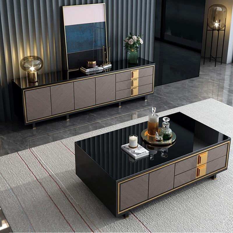 Detail view of Large Sideboard, Grey & Gold with sideboards