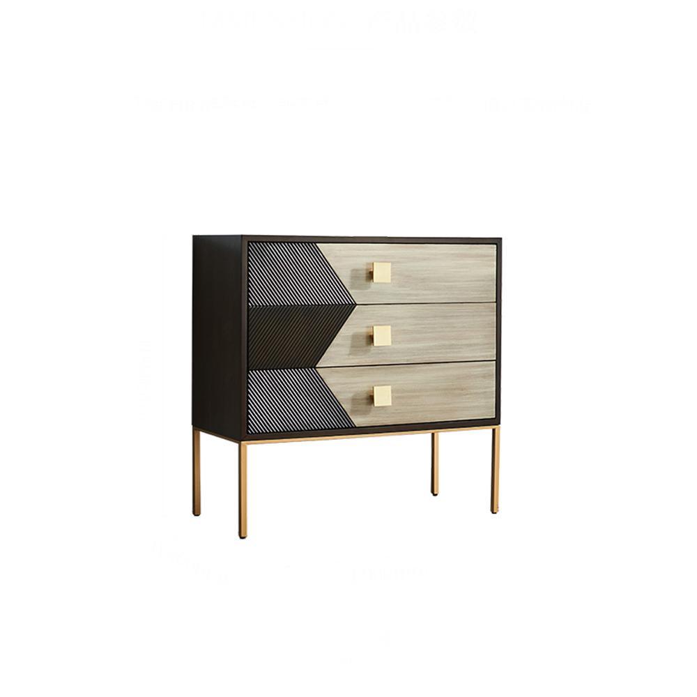 Storage Sideboard, Oak & Gold, side view of low sideboard