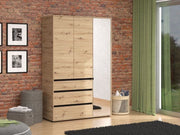 Kyoto Artisan Oak Effect 3 Door 3 Drawer Mirrored Wardrobe - 11014106