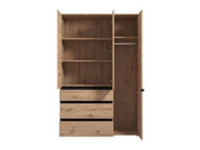 Kyoto Artisan Oak Effect 3 Door 3 Drawer Mirrored Wardrobe - 11014106