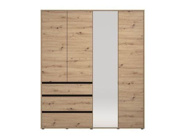 Kyoto Artisan Oak Effect 4 Door 3 Drawer Mirrored Wardrobe - 11014097